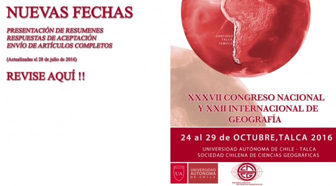 Actualización de fechas importantes del Congreso 2016